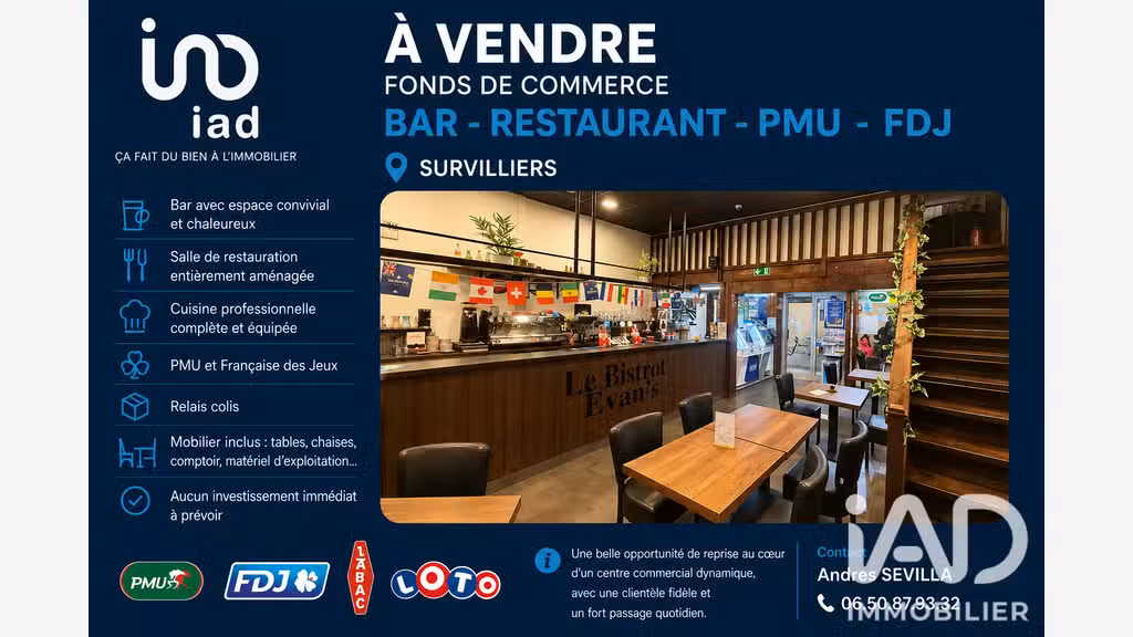 Vente bar restaurant PMU FDJ à Survilliers
