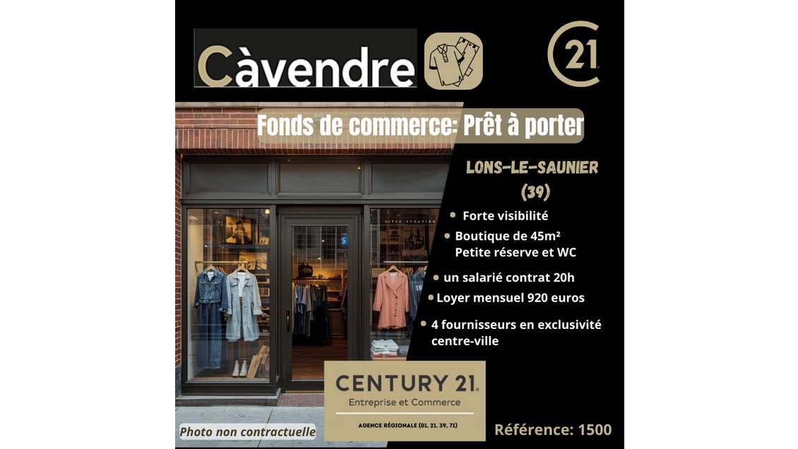 Vente FDC prêt à porter en centre ville de Lons