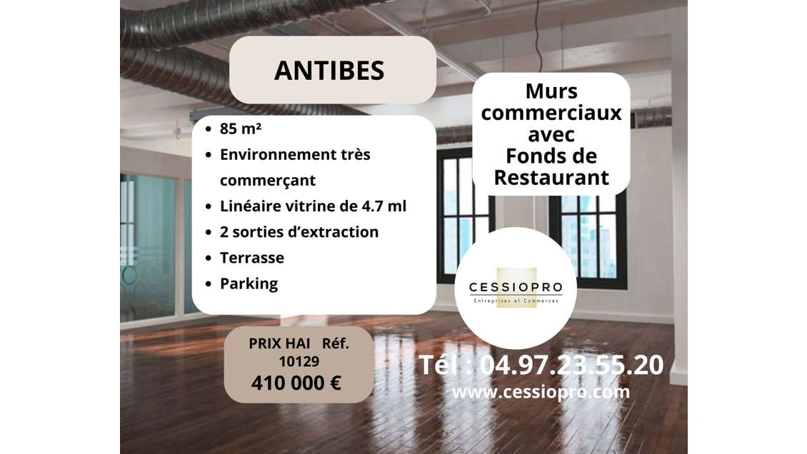 Vente murs de 85m² et fonds restaurant à Antibes