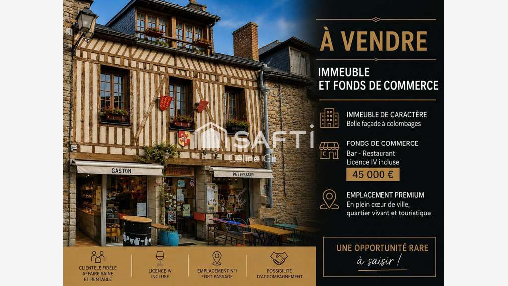 A vendre murs + fonds bar à Josselin centre
