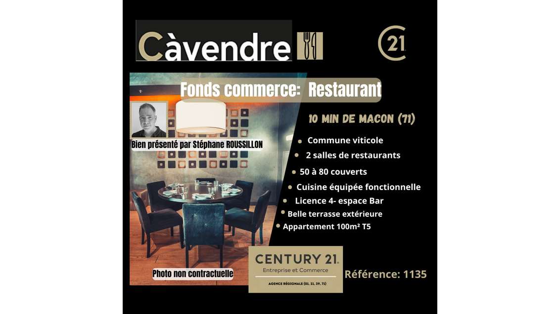 Vente restaurant à 10 minutes de Macon (71)