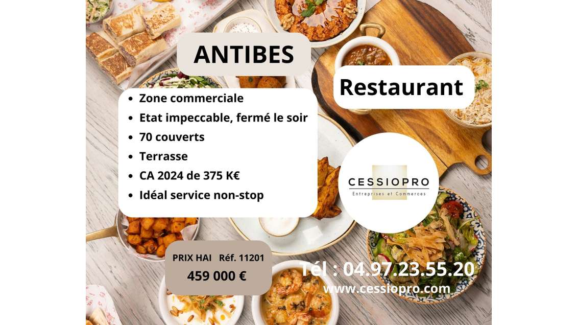 Vente restaurant équipé à Antibes zone commerciale