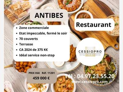 Vente restaurant équipé à Antibes zone commerciale