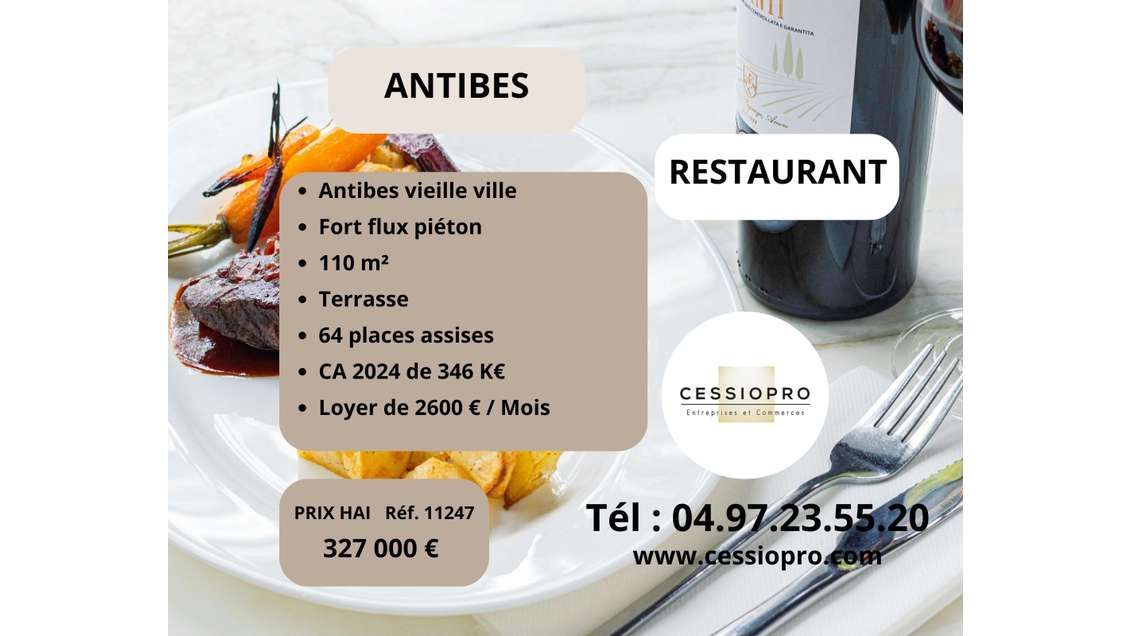 Vente restaurant avec fort flux piéton à Antibes