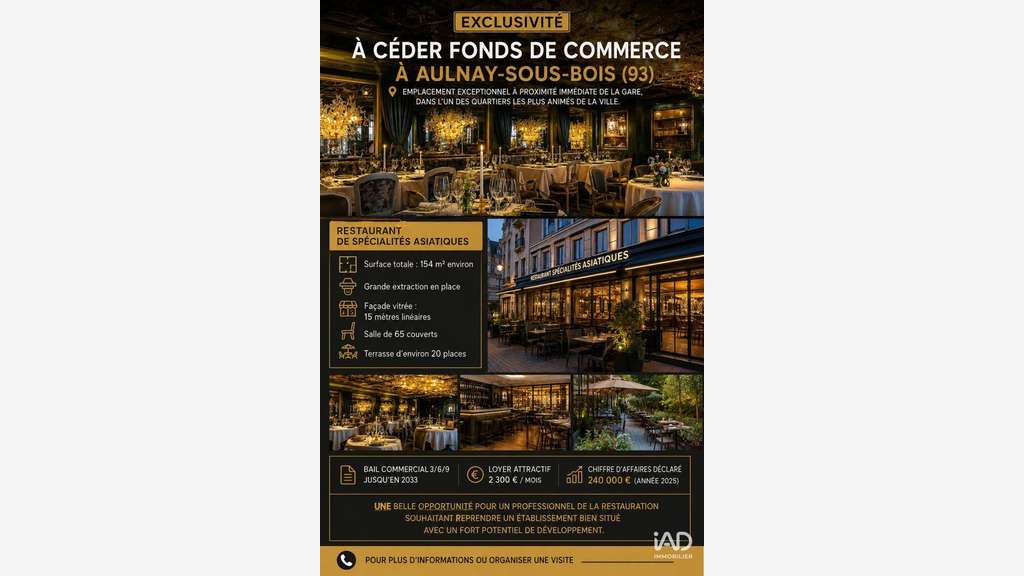 Vente restaurant à Aulnay-sous-Bois prox gare