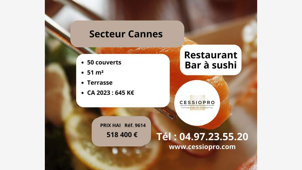 Vente restaurant bar à Sushi au centre de Cannes