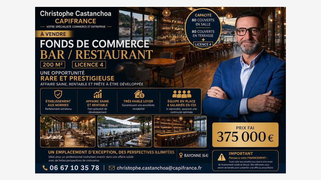 A vendre FDC bar restaurant à Bayonne
