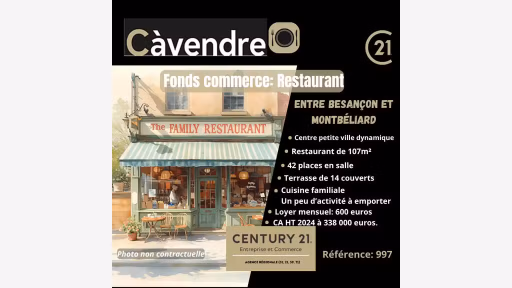 Vente restaurant cuisine familiale prox Besançon