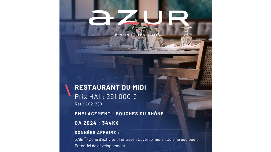 VENTE Restaurant du midi en zone d'activité