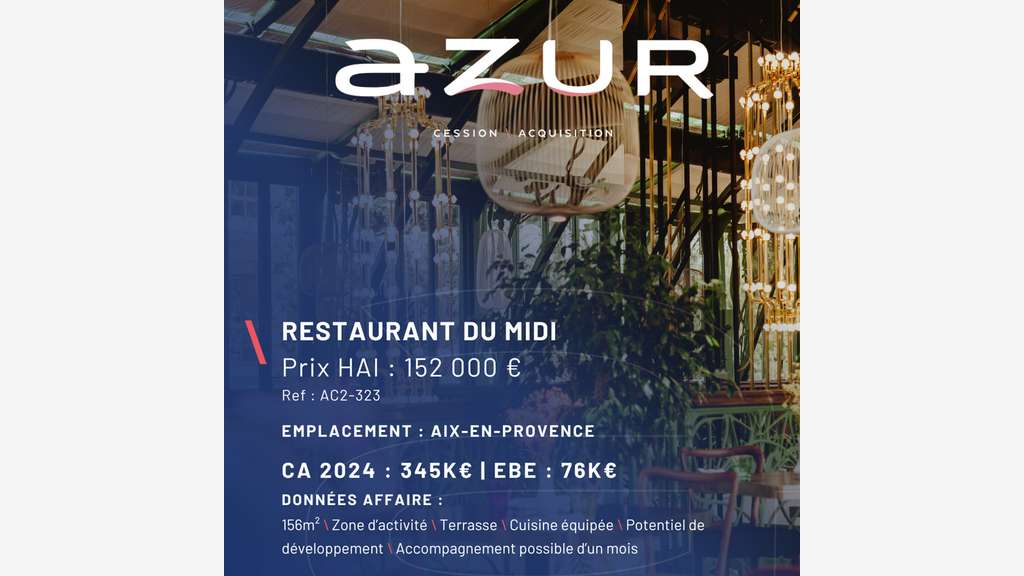 VENTE Restaurant du midi en zone d'activité