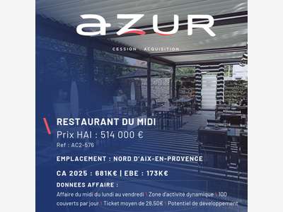 VENTE Restaurant du midi 680K€ de CA