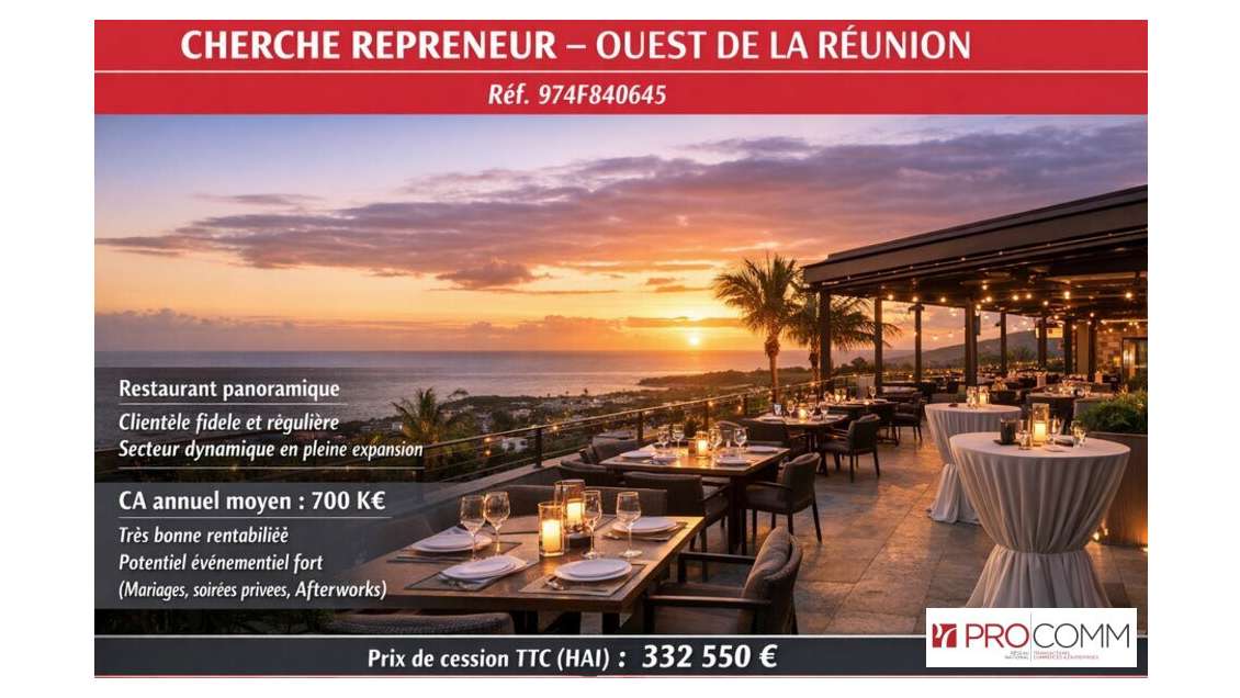 Restaurant panoramique à vendre à l'Etang Salé