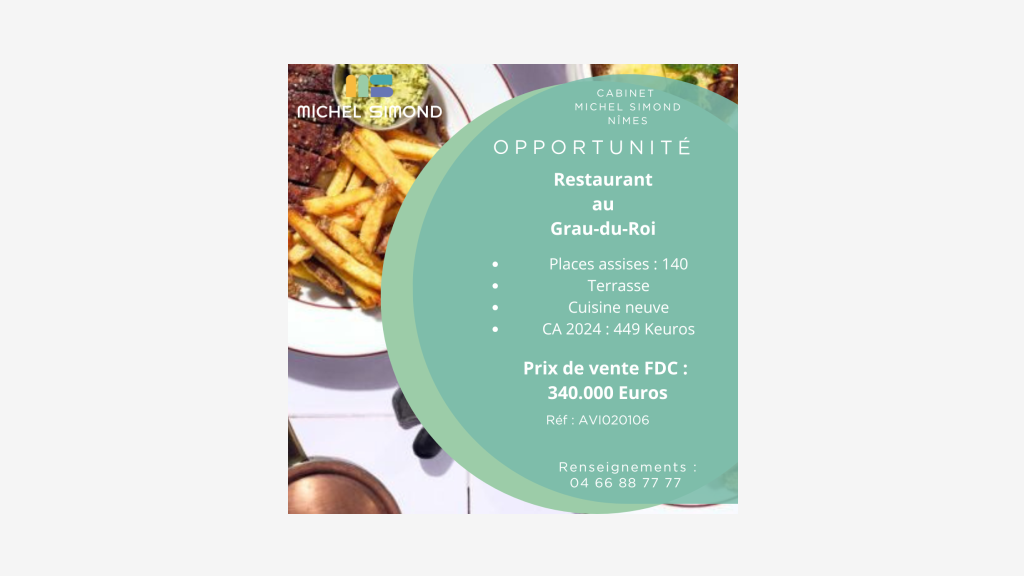 A vendre restaurant de 140 couverts Le Grau du Roi