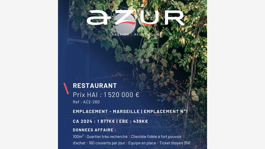 VENTE Restaurant Emplacement n°1 à Marseille