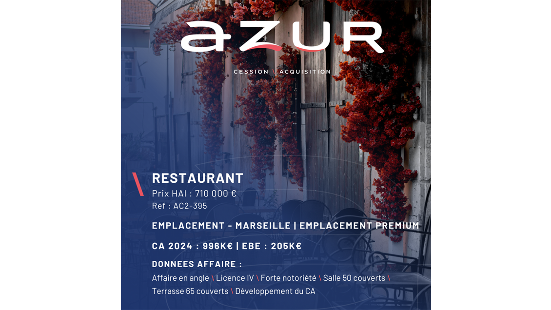 VENTE Beau restaurant dans Marseille centre