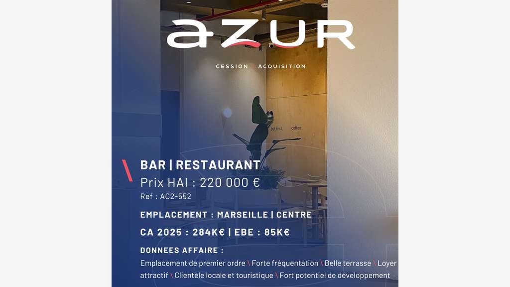 VENTE Restaurant avec Belle Terrasse à Marseille