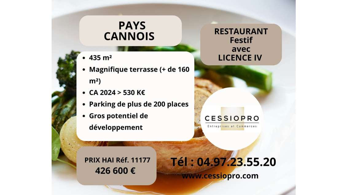 A vendre restaurant festif dans le Pays Cannois
