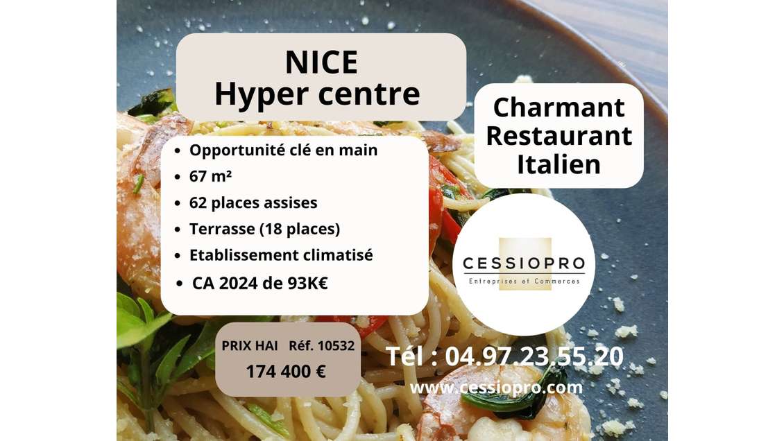 Restaurant italien clé en main hyper centre Nice