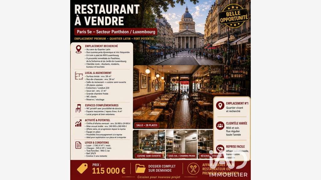 Vente restaurant empl premium 75005 Panthéon