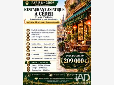 Vente restaurant asiatique à Paris 75008 St Lazare