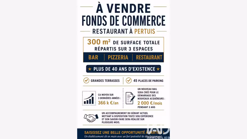 Vente bar restaurant grandes terrasses à Pertuis