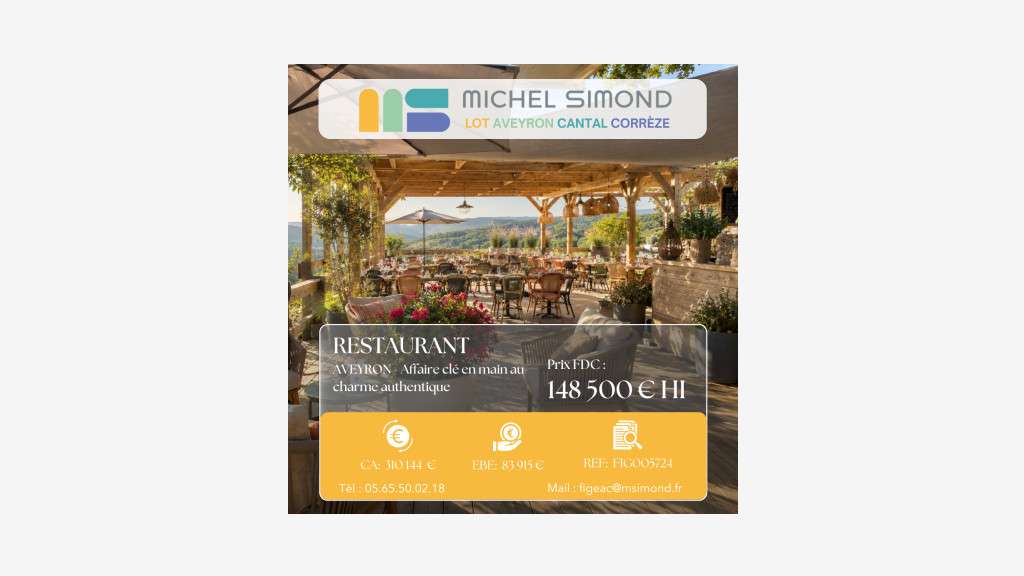 AV restaurant licence IV non exploitée en Aveyron