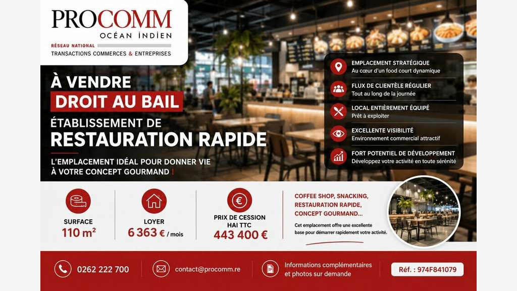 Vente restauration rapide à Sainte Clotilde