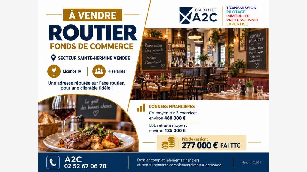 À VENDRE FONDS DE COMMERCE RESTAURANT / BAR 