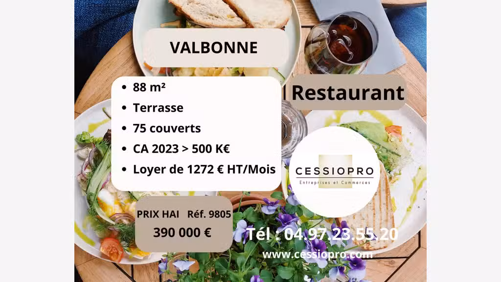 Vente restaurant tendance belle clientèle Valbonne