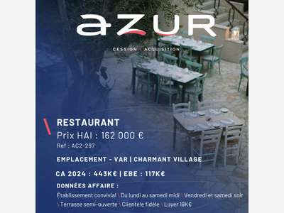 VENTE Restaurant convivial dans un village du Var