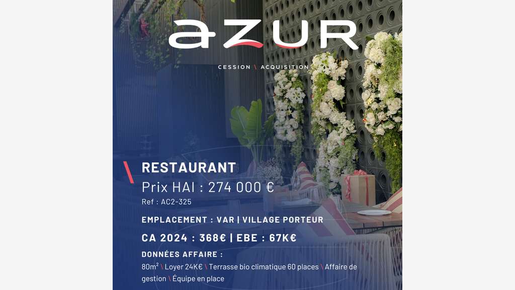 VENTE Restaurant avec belle terrasse village Var