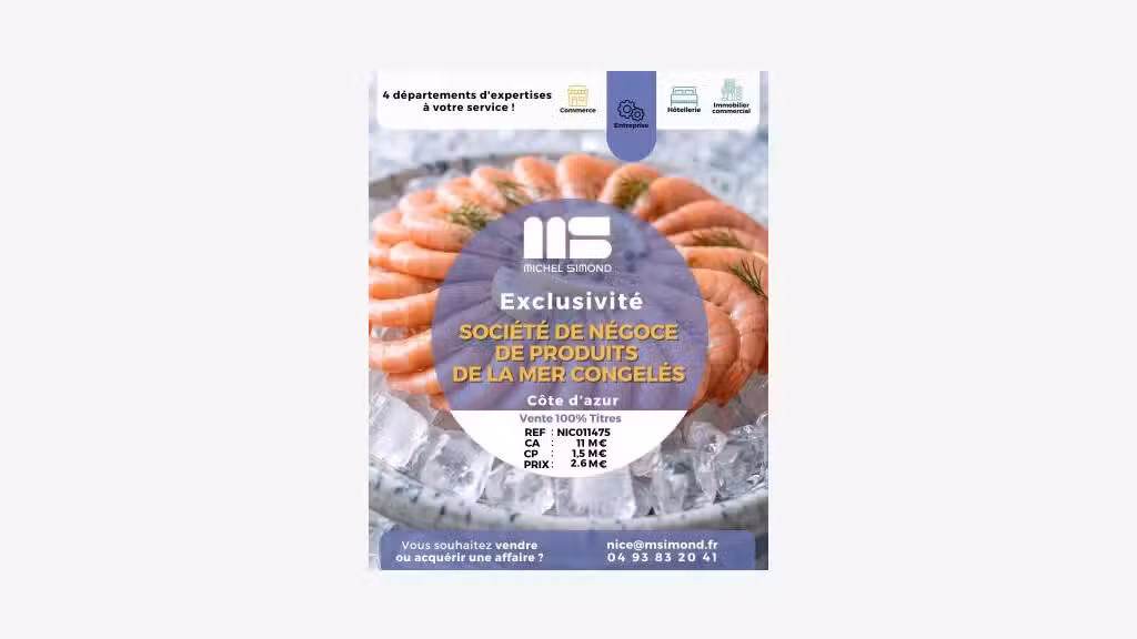 Vente société négoce produits de la mer congelés
