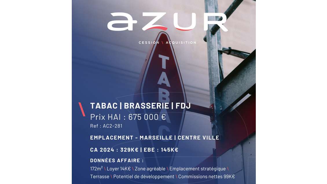 VENTE Tabac Brasserie FDJ Centre Ville Marseille