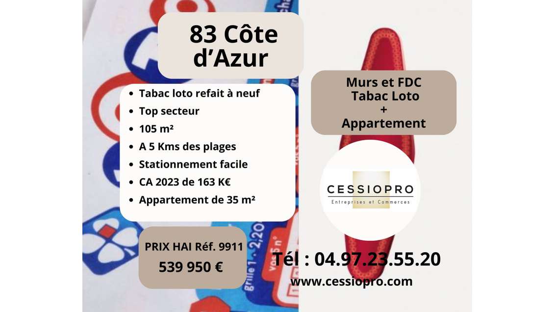 Vente tabac loto bimbeloteries + murs à Hyères