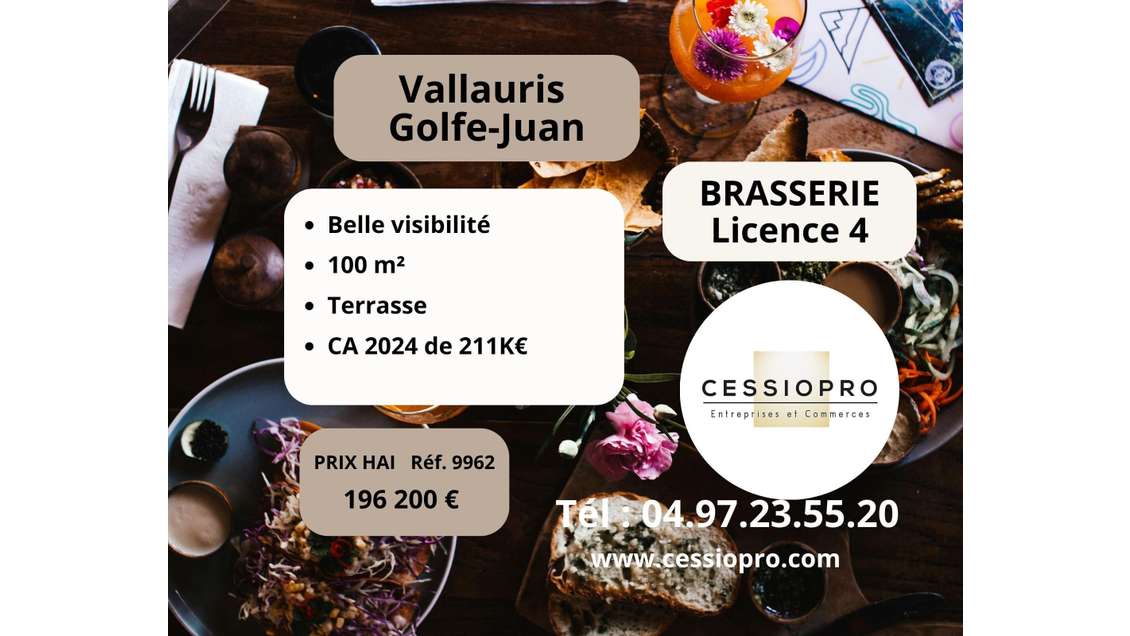 AV agréable brasserie licence 4 terrasse Vallauris