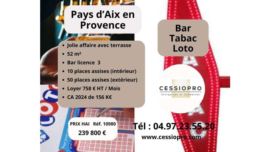 Vente bar tabac loto + terrasse à Aix en Provence