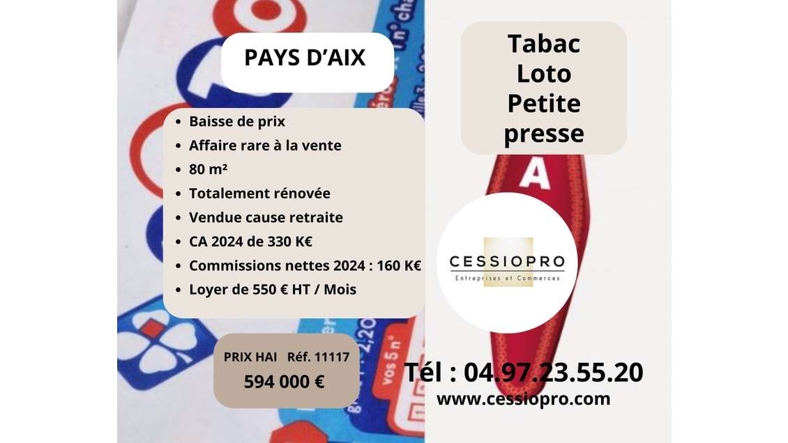 Cède FDC tabac loto petite presse PMU à Aix en Pce