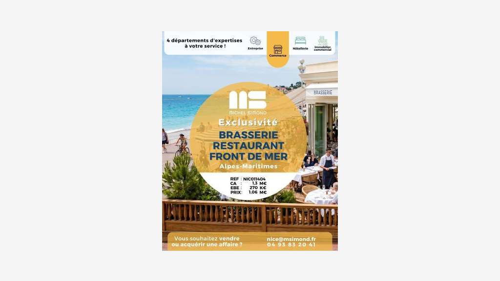 Vente brasserie restaurant front de mer dans le 06