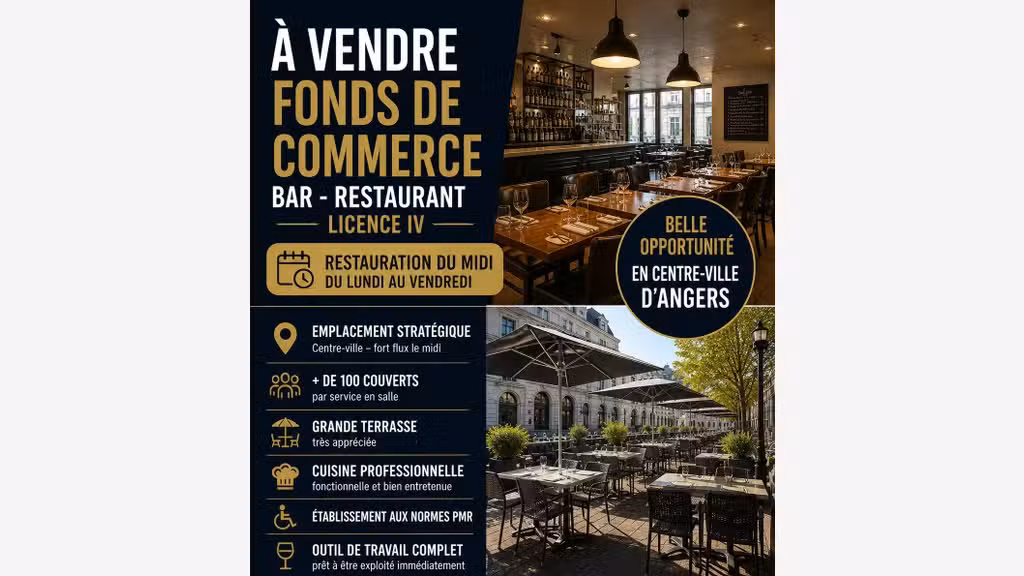 Cède bar restaurant du midi emplacement N°1 Angers