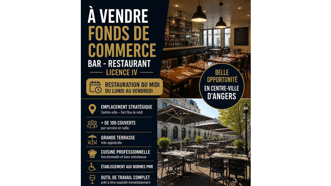 Cède bar restaurant du midi emplacement N°1 Angers