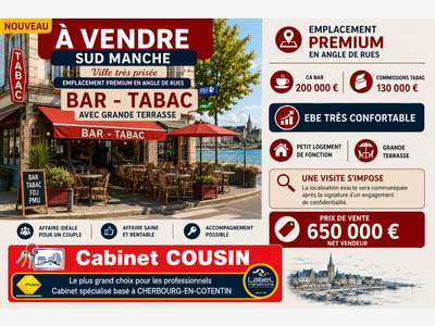 Vente bar tabac jeux ville très prisée Sud Manche