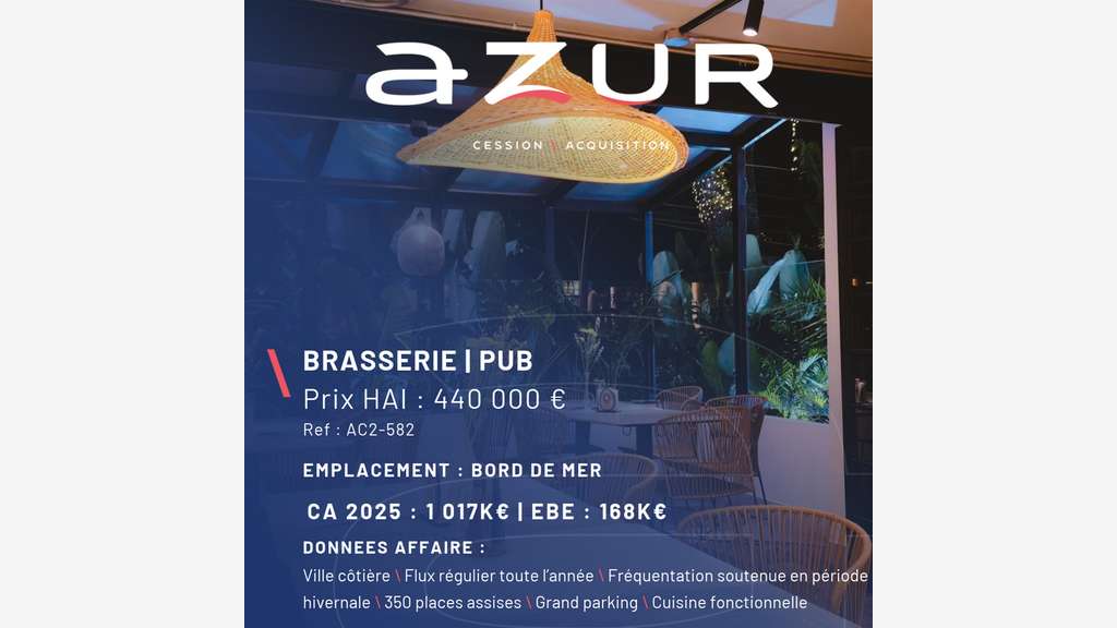 VENTE Pub Brasserie en bord de mer