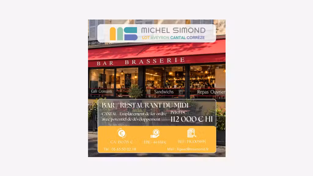 A vendre bar-restaurant du midi 145 places Cantal