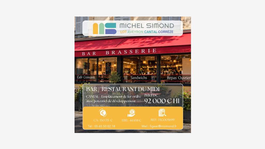 BAR-RESTAURANT DU MIDI À VENDRE | 145 PLACES | CA 