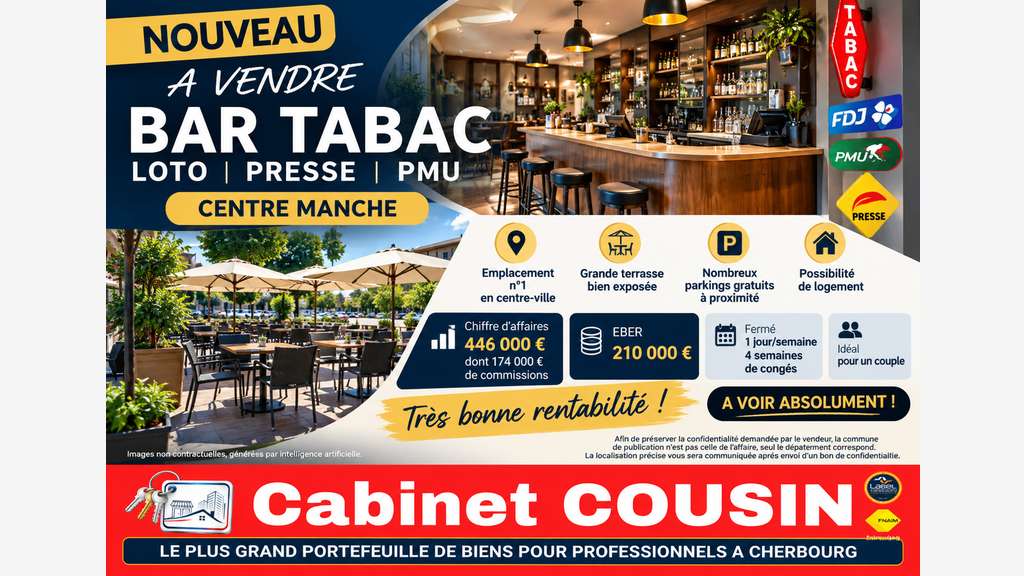 Vente bar tabac PMU en centre ville dept Manche