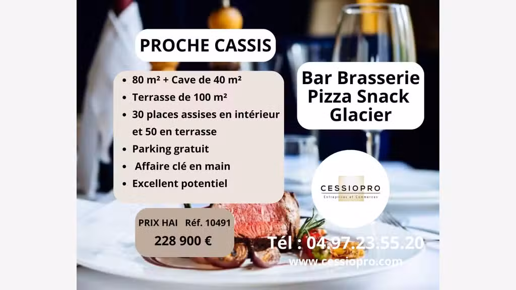 Vente bar brasserie pizza snack glacier à Cassis