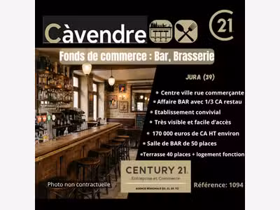 Vente bar brasserie licence IV centre ville Jura