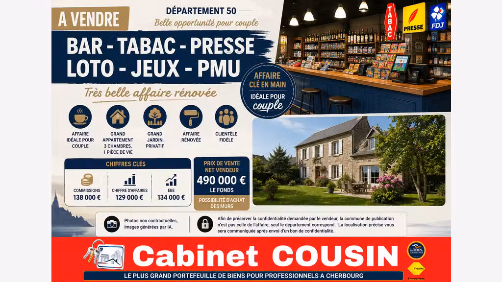 Vente bar tabac loto presse PMU à Cherbourg