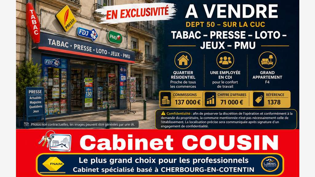 Vente FDC tabac presse jeux loto à Cherbourg CUC