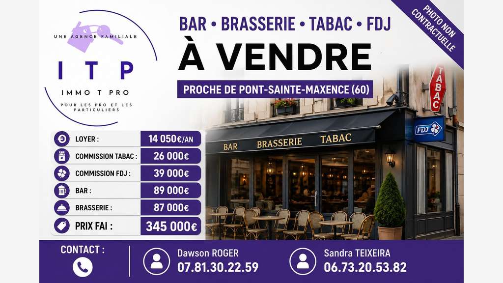Vente bar tabac brasserie FDJ Pont-Sainte-Maxence